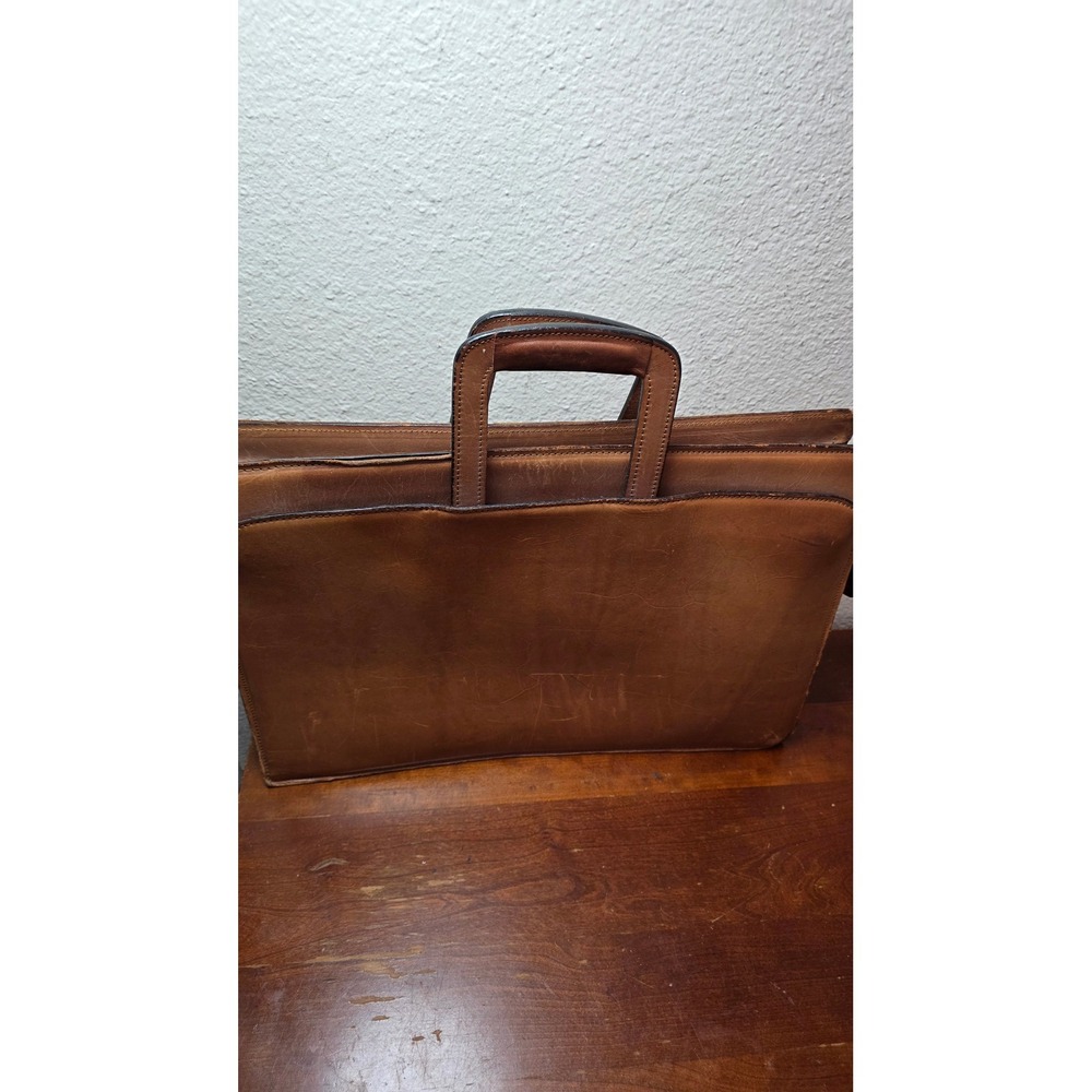 VTG Schlesinger Briefcase Handcrafted Leather Mens Tan Laptop Bag Made in USA